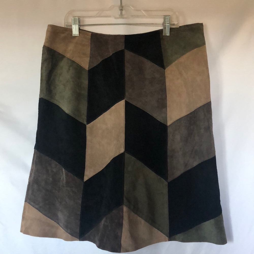 Alfani Multi Colored Patchwork 100% Leather Skirt… - image 2